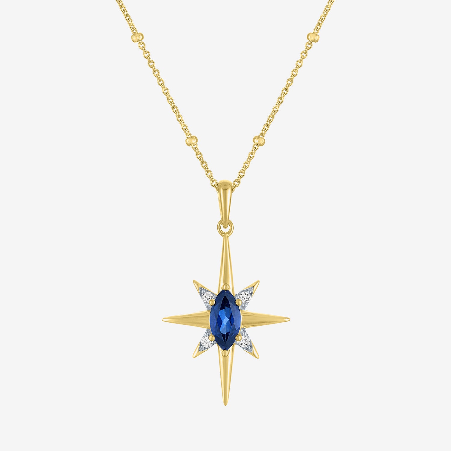 North Star Womens Lab Created Blue Sapphire 14K Gold Over Silver Star 16 Inch Pendant Necklace