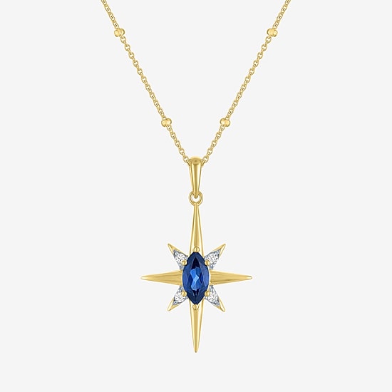 North Star Womens Gemstone 14K Gold Over Silver Star 16 Inch Pendant Necklace