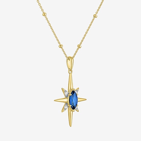 North Star Womens Gemstone 14K Gold Over Silver Star 16 Inch Pendant Necklace