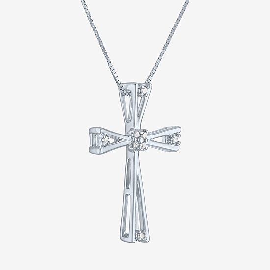 Womens Diamond-Accent 10K White Gold Pendant Necklace