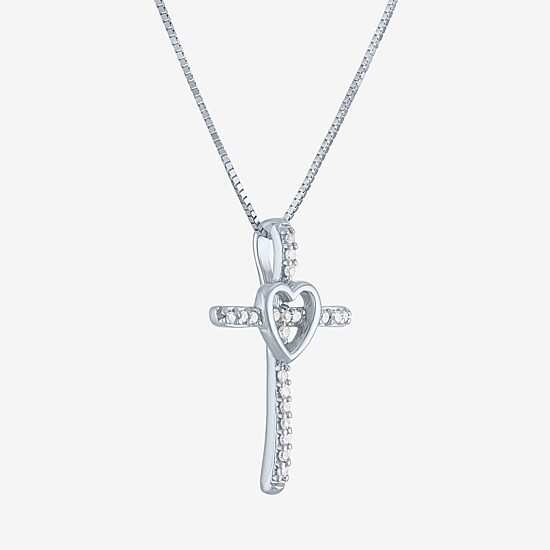 Womens Diamond Accent Natural White Diamond 10K Gold Cross 18 Inch Pendant Necklace