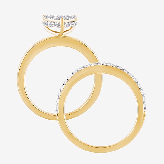 (H / I1-I2) Womens 1/2 CT. T.W. Lab Grown White Diamond 14K Gold Over Silver Heart Halo Bridal Set