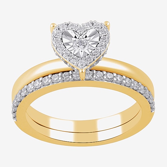 (H / I1-I2) Womens 1/2 CT. T.W. Lab Grown White Diamond 14K Gold Over Silver Heart Halo Bridal Set
