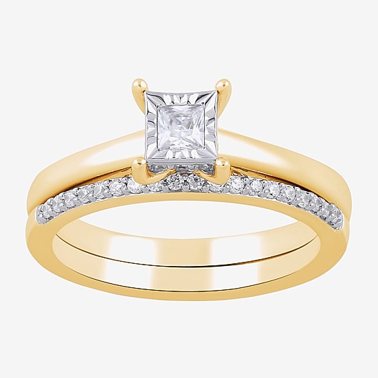 H, I1-I2 Womens 1/2 CT. T.W. Lab Grown White Diamond 14K Gold Over Silver Bridal Set