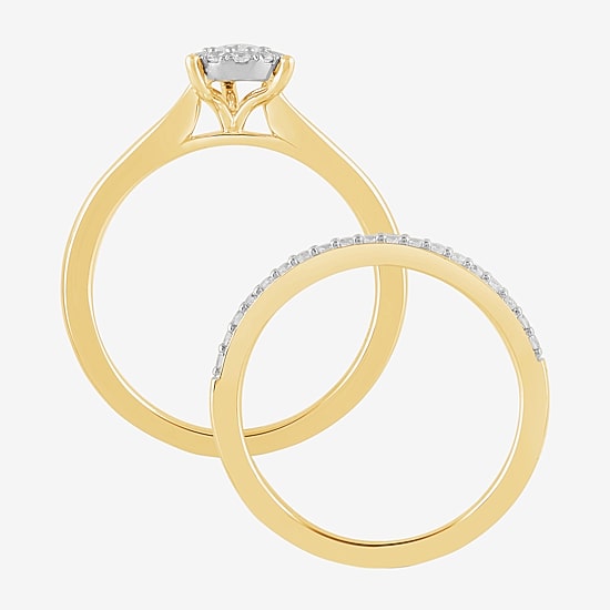 H, I1-I2 Womens 1/2 CT. T.W. Lab Grown White Diamond 14K Gold Over Silver Pear Halo Bridal Set