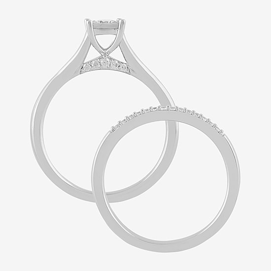 Surrounded by Love (H,I1-I2) Womens 1/4 CT. T.W. Lab Grown White Diamond Sterling Silver Cushion Bridal Set