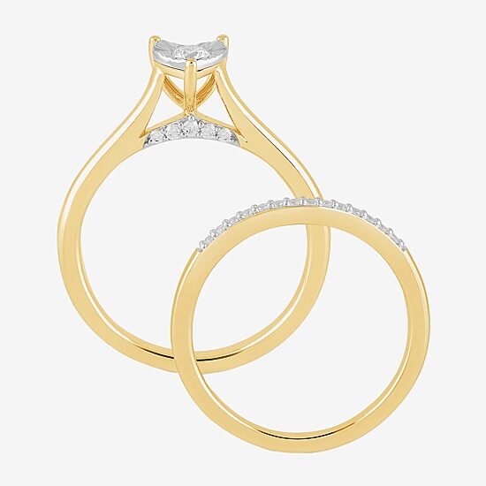 (H,I1-I2) Womens 1/4 CT. T.W. Lab Grown White Diamond 14K Gold Over Silver Heart Bridal Set
