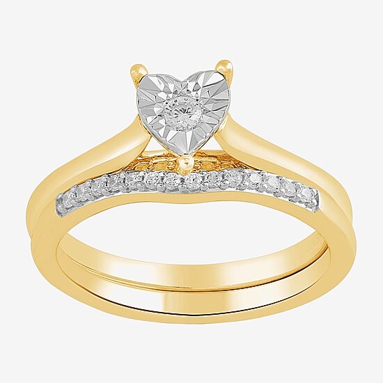 (H,I1-I2) Womens 1/4 CT. T.W. Lab Grown White Diamond 14K Gold Over Silver Heart Bridal Set