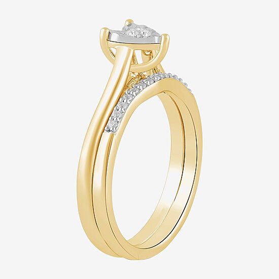 (H,I1-I2) Womens 1/4 CT. T.W. Lab Grown White Diamond 14K Gold Over Silver Heart Bridal Set