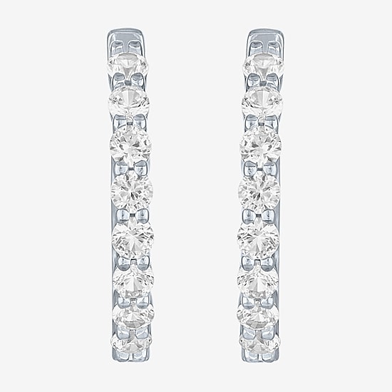 Yes, Please! Womens Lab Created White Sapphire Sterling Silver 25mm Hoop Earrings