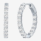 Yes, Please! Womens Lab Created White Sapphire Sterling Silver 25mm Hoop Earrings