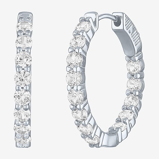 Yes, Please! Womens Lab Created White Sapphire Sterling Silver 25mm Hoop Earrings