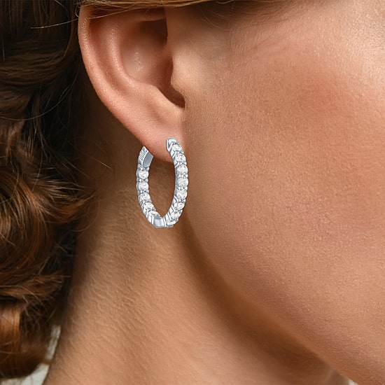 Yes, Please! Womens Lab Created White Sapphire Sterling Silver 25mm Hoop Earrings