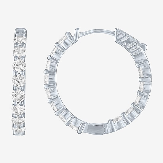 Yes, Please! Womens Lab Created White Sapphire Sterling Silver 25mm Hoop Earrings