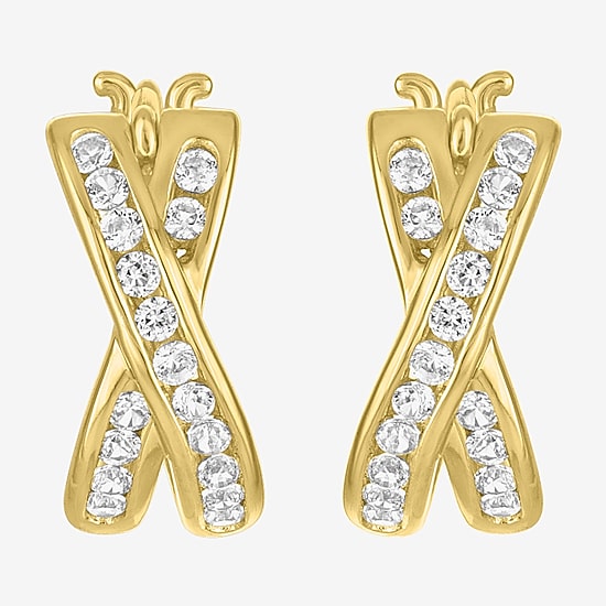 Yes, Please! Womens Lab Created White Sapphire Sterling Silver 12mm Hoop Earrings