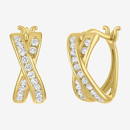 Yes, Please! Womens Lab Created White Sapphire Sterling Silver 12mm Hoop Earrings
