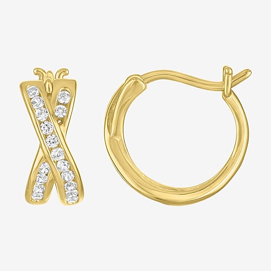 Yes, Please! Womens Lab Created White Sapphire Sterling Silver 12mm Hoop Earrings