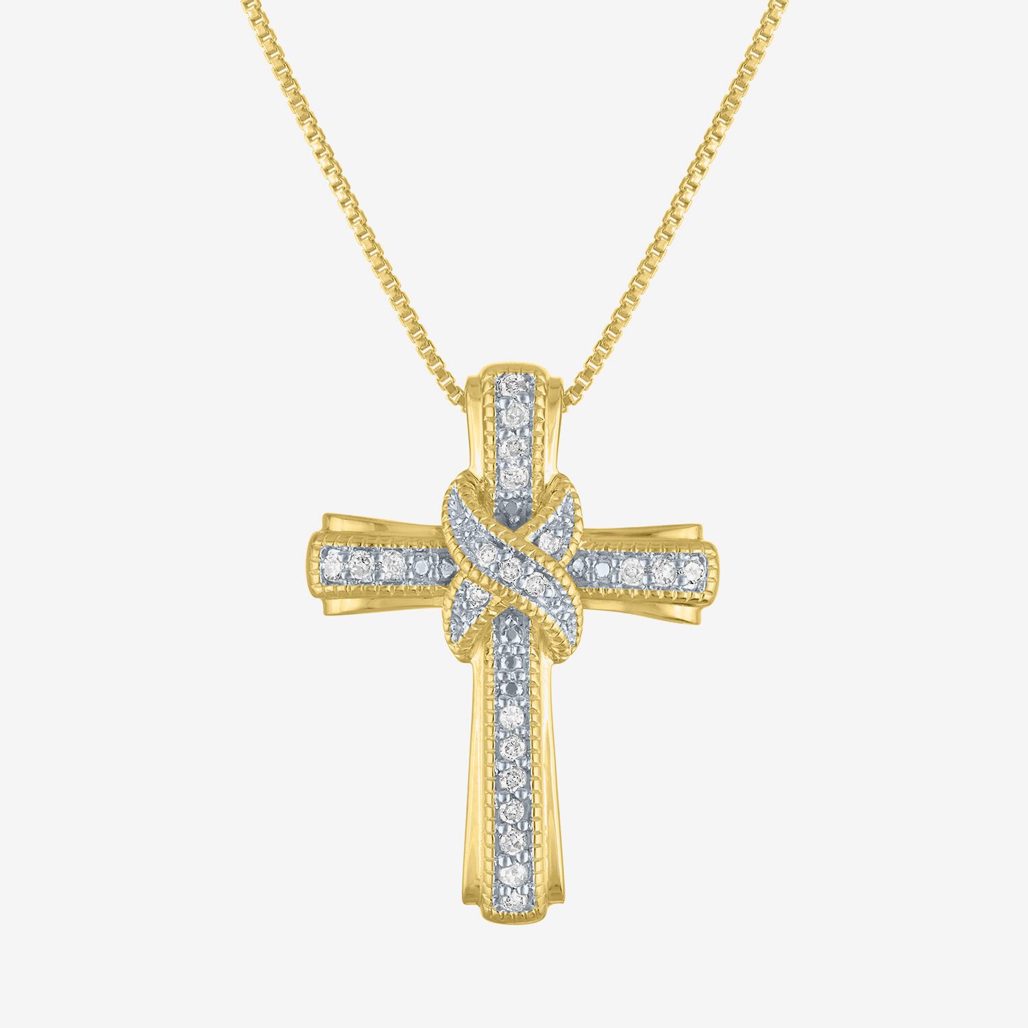 1/10 CT. T.W. Natural White Diamond 14K Gold Over Silver Cross Pendant Necklace