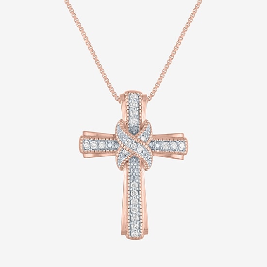 1/10 CT. T.W. Natural White Diamond 14K Gold Over Silver Cross Pendant Necklace