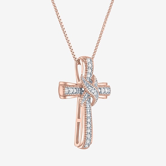1/10 CT. T.W. Natural White Diamond 14K Gold Over Silver Cross Pendant Necklace