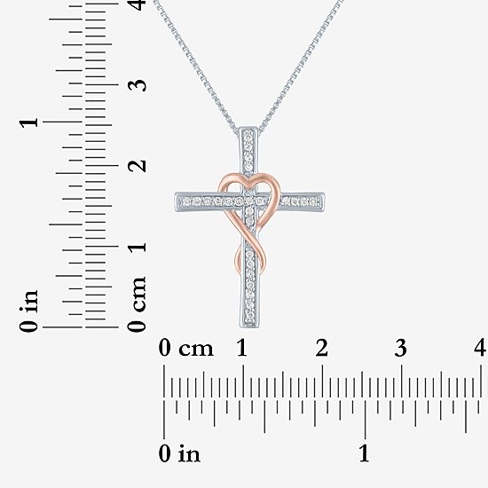 Womens 1/10 CT. T.W. Natural White Diamond 14K Rose Gold Over Silver Sterling Silver Cross 18 Inch Pendant Necklace