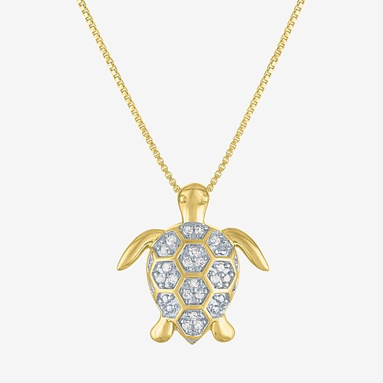 "Turtle" Womens 1/10 CT. T.W. Natural White Diamond 14K Gold Over Silver 18 Inch Pendant Necklace