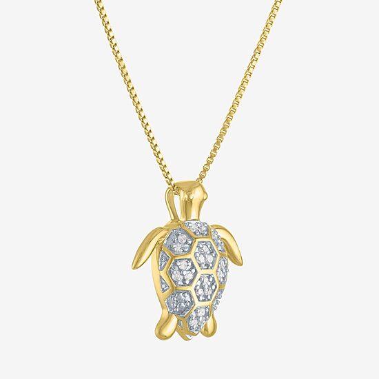 "Turtle" Womens 1/10 CT. T.W. Natural White Diamond 14K Gold Over Silver 18 Inch Pendant Necklace