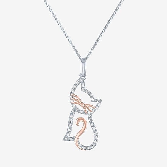 Cat Womens 1/10 CT. T.W. Natural White Diamond 14K Rose Gold Over Silver 18 Inch Pendant Necklace