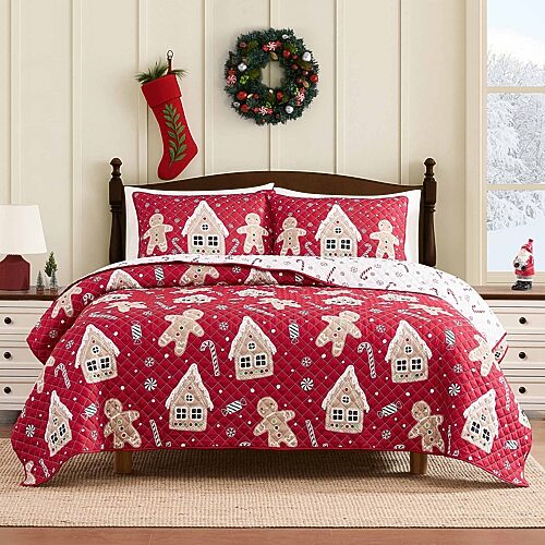 Avanti Holiday Lane Reversible 3-Pc. Quilt Set, King - Red
