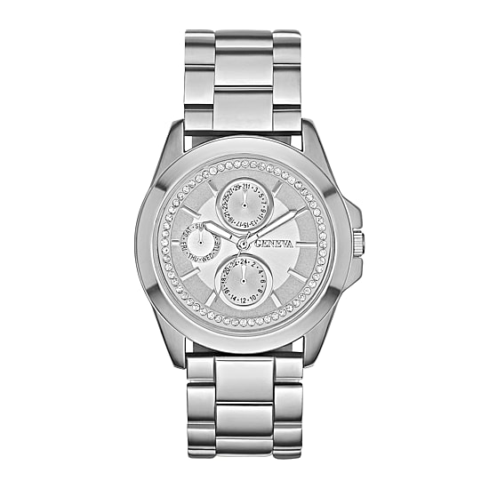 Womens Crystal-Accent Boyfriend Bracelet Watch