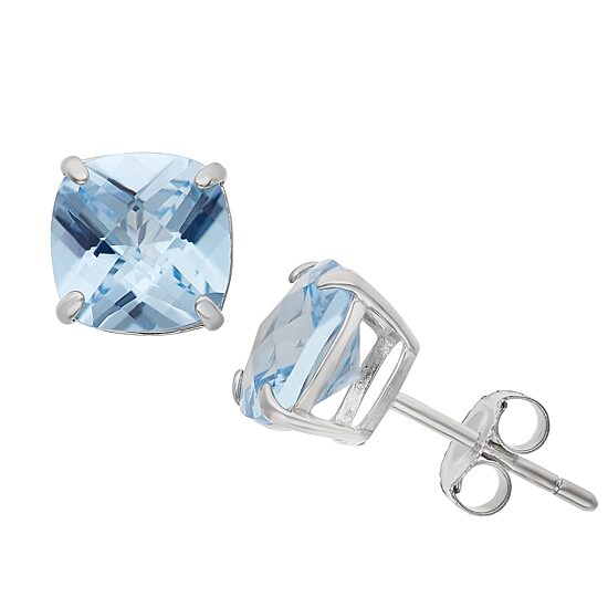 Lab Created Blue Aquamarine Sterling Silver 8mm Stud Earrings