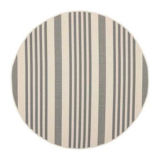 Safavieh Courtyard Collection Santos Stripe Indoor/Outdoor Round Area Rug