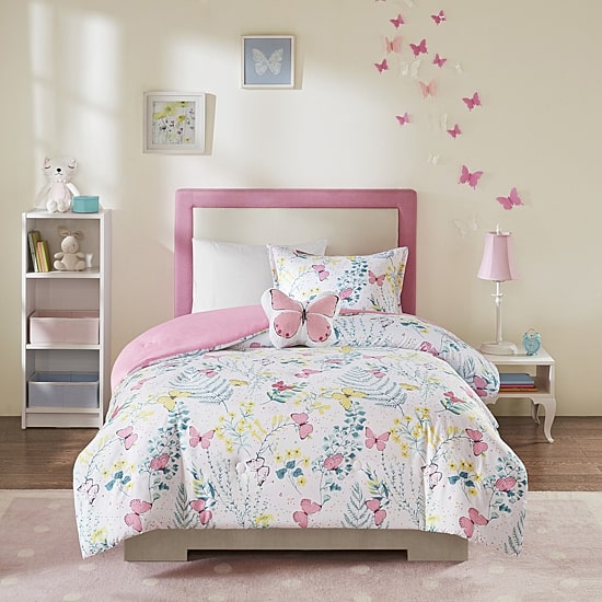 Intelligent Design Kids Caroline Butterfly Comforter Set with Sham and Decorative Pillow