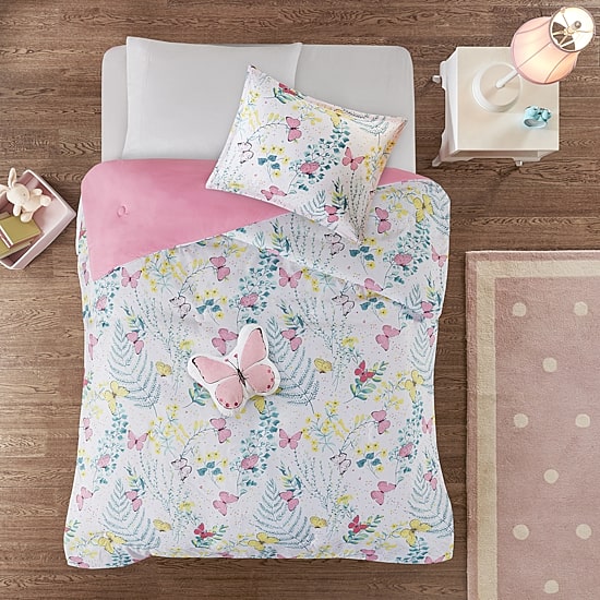 Intelligent Design Kids Caroline Butterfly Comforter Set with Sham and Decorative Pillow