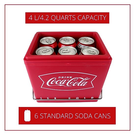 Coca-Cola 6 Can Portable Cooler- Retro Ice Chest Style AC/DC 4L (4.2 qt)
