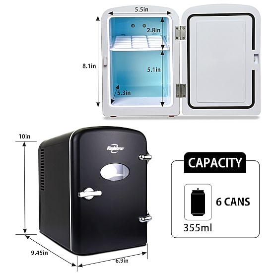Retro Portable 6 Can AC/DC Mini Fridge Cooler 4 L/4.2 qt Black