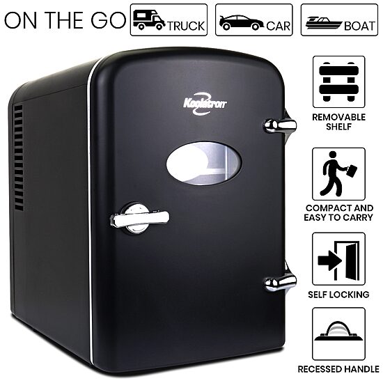 Retro Portable 6 Can AC/DC Mini Fridge Cooler 4 L/4.2 qt Black