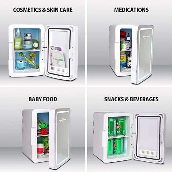 Cosmetic Fridge with LED Lighted Makeup Mirror- 6L Portable AC/DC