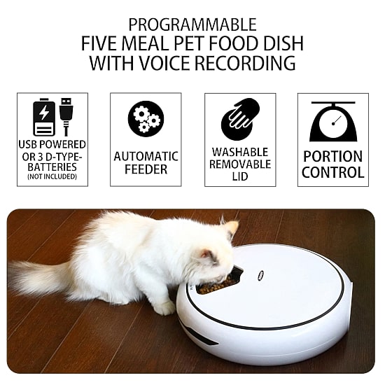 Lentek Programmable Five Meal Pet Dish with Voice Message