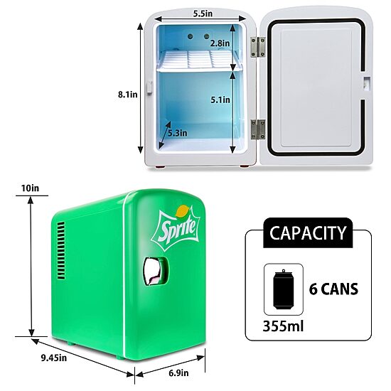 Coca-Cola Sprite 4L Portable Cooler/Warmer 12V AC/DC Mini Fridge