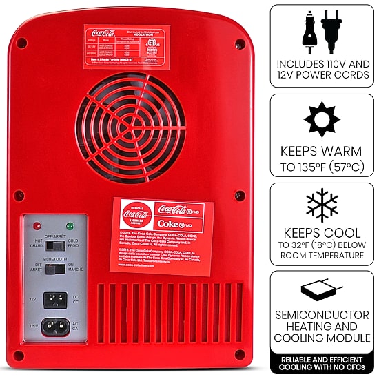 Coca-Cola 4L Mini Fridge/Warmer with Bluetooth Speaker 6 Can