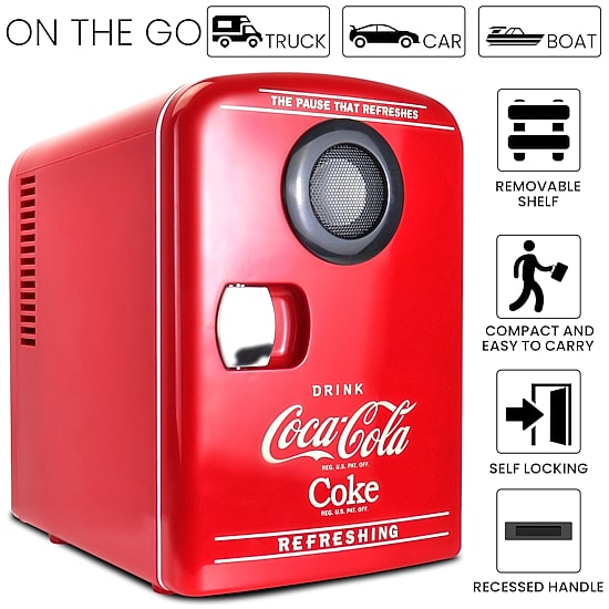 Coca-Cola 4L Mini Fridge/Warmer with Bluetooth Speaker 6 Can