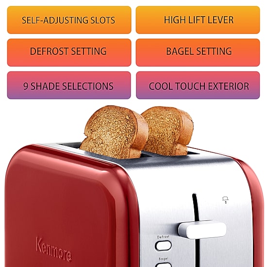 Kenmore 2-Slice Stainless Steel Toaster- Wide Slot- Bagel/Defrost