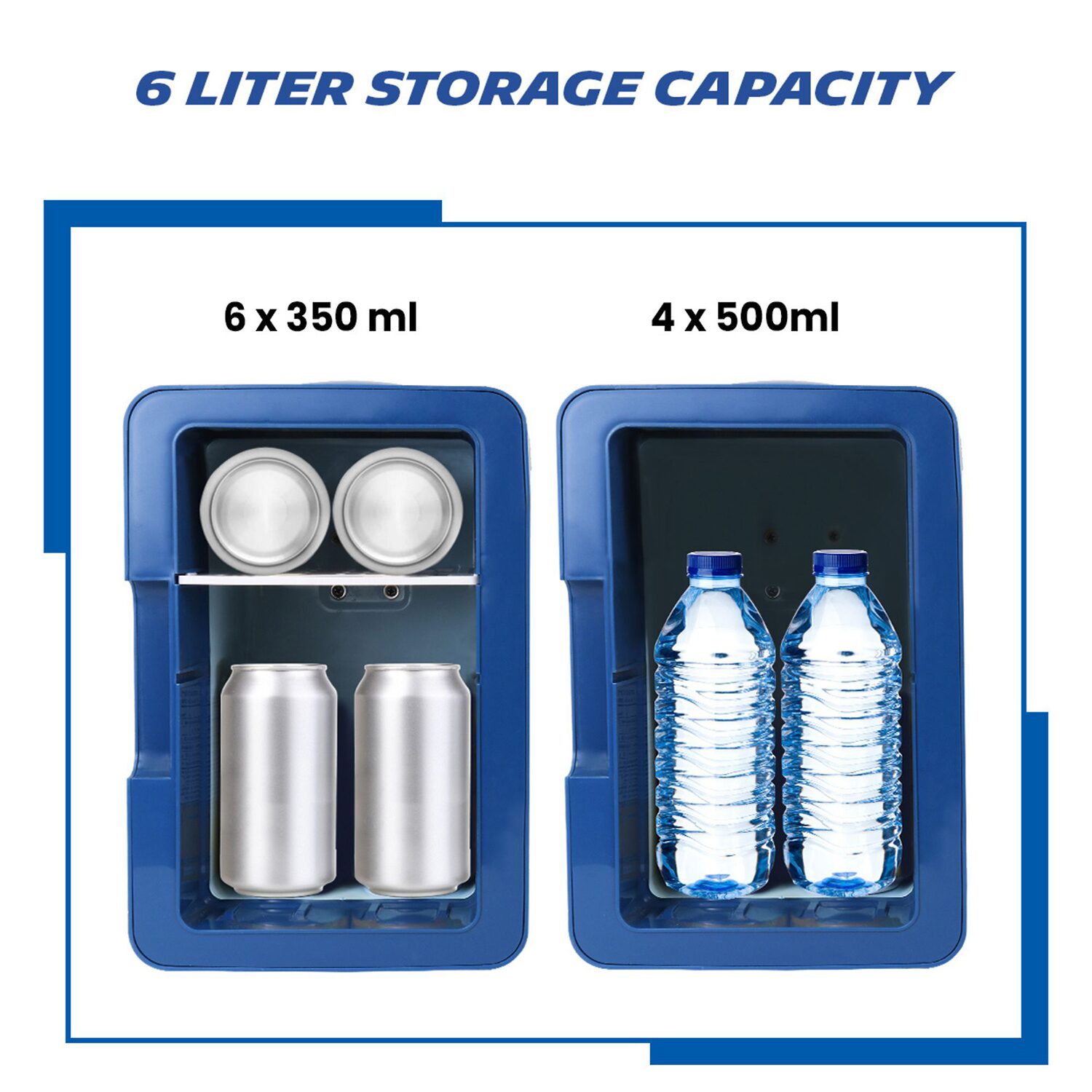 Michelin Portable 6 Can 12V Mini Fridge with LED Door Light, 6L (6.3 qt) AC/DC Cooler, Blue