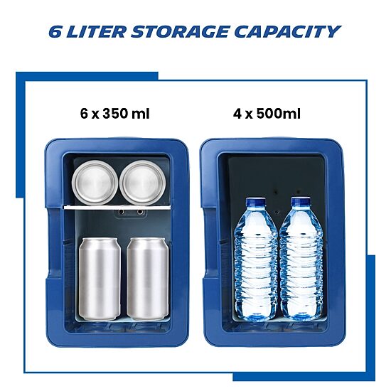 Michelin Portable 6 Can 12V Mini Fridge with LED Door Light, 6L (6.3 qt) AC/DC Cooler, Blue