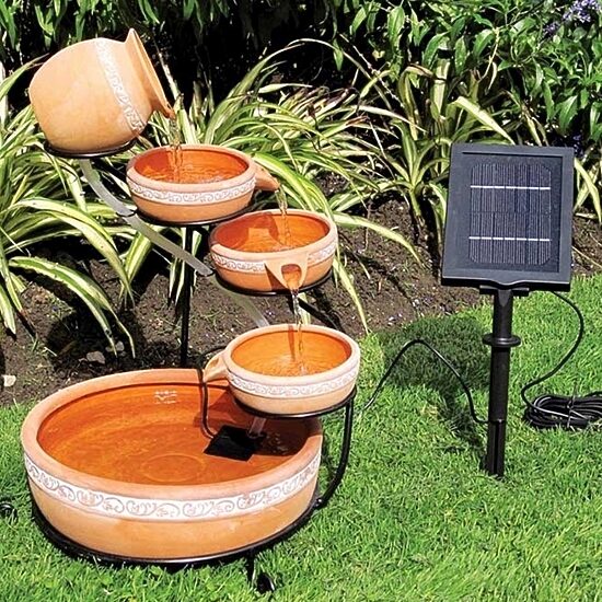 Koolscapes Solar-Powered 5-Tier Terracotta Cascading Fountain