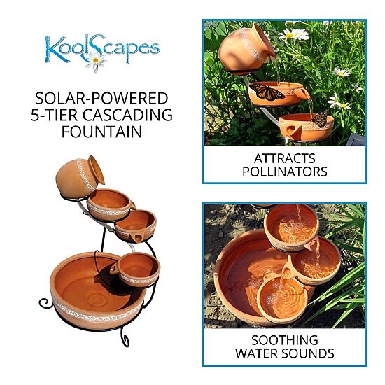 Koolscapes Solar-Powered 5-Tier Terracotta Cascading Fountain
