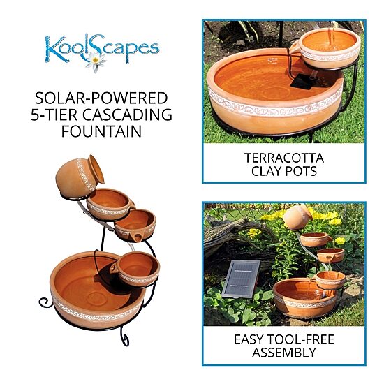 Koolscapes Solar-Powered 5-Tier Terracotta Cascading Fountain