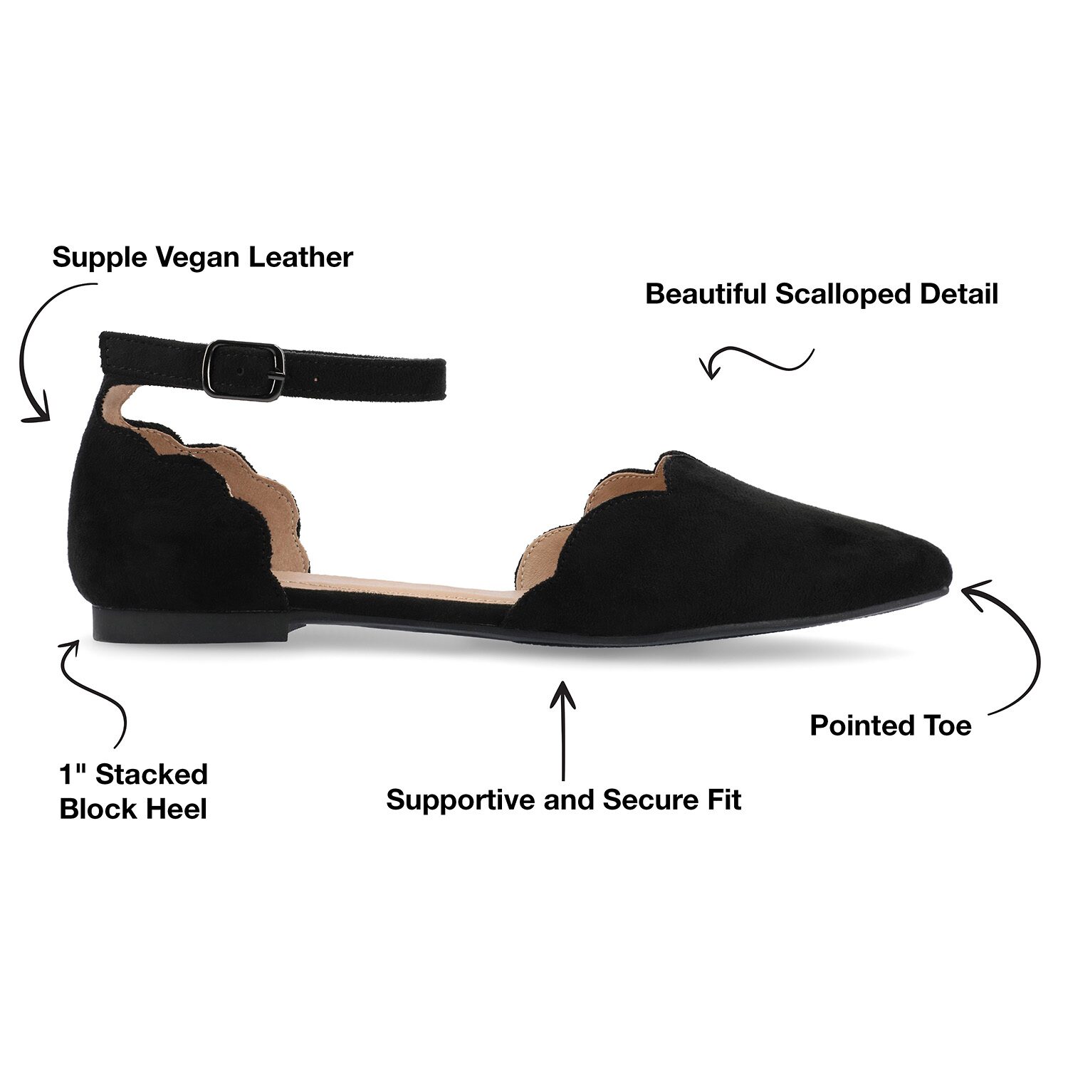 Journee Collection Womens Lana Ballet Flats Buckle Pointed Toe