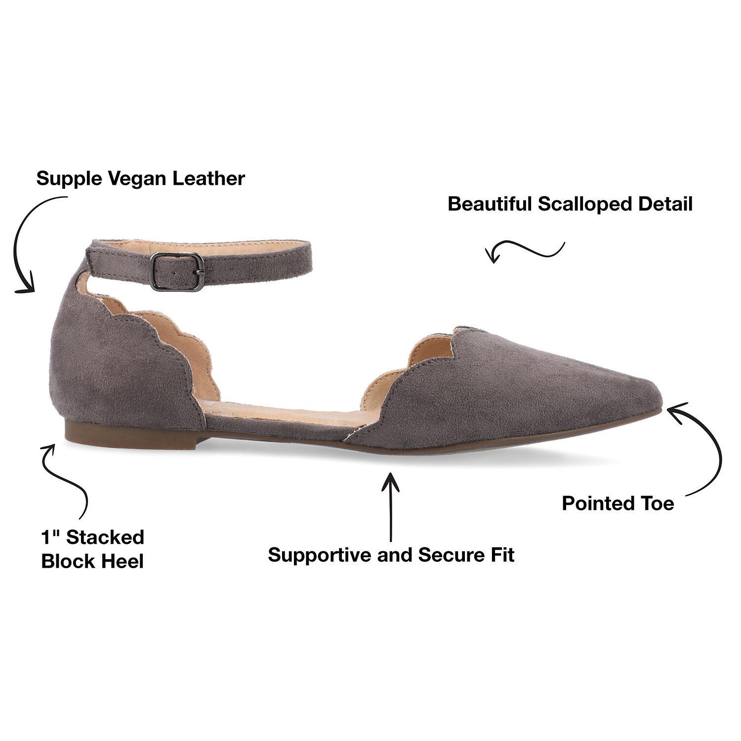 Journee Collection Womens Lana Ballet Flats Buckle Pointed Toe